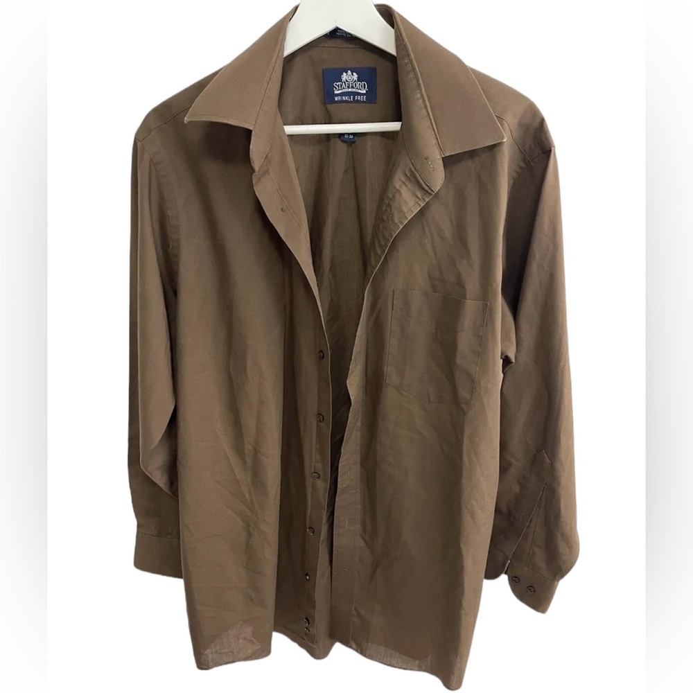 Stafford Men's Shirt Brown Size 16 Long Sleeve‎